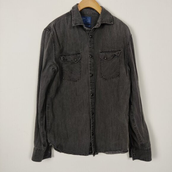 Zara Other - Zara Man's Button Down Jean Shirt in Dark Gray Size Medium Snap Button Western